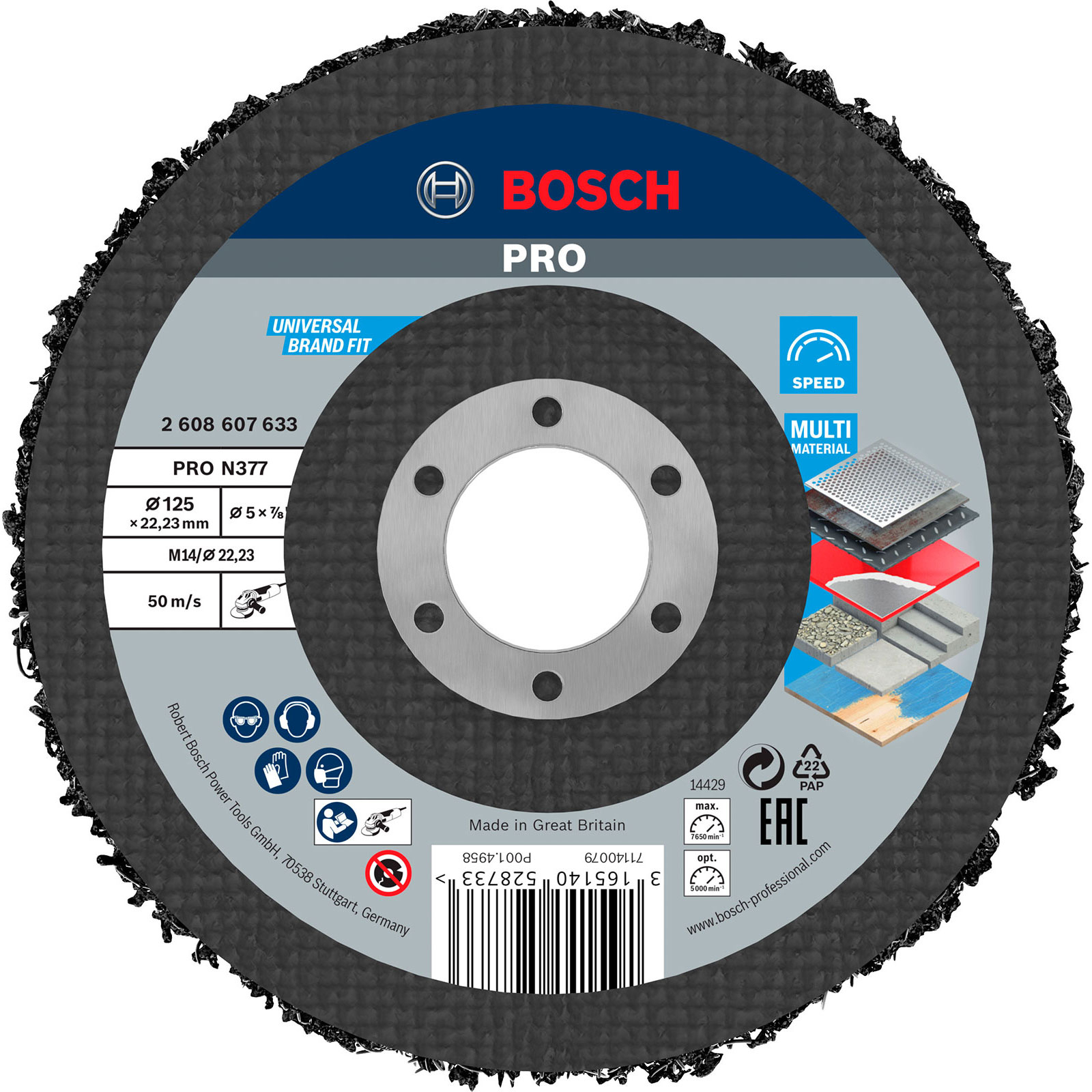 Bosch PRO N377 Multi Material Reinigungsscheibe 125 mm 22,23 mm - 2608607633