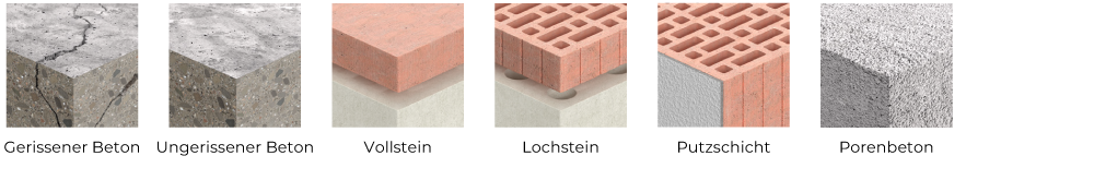 Verschiedene Baustellenmaterialien – Beton, Ziegel, Holz, Gips und mehr