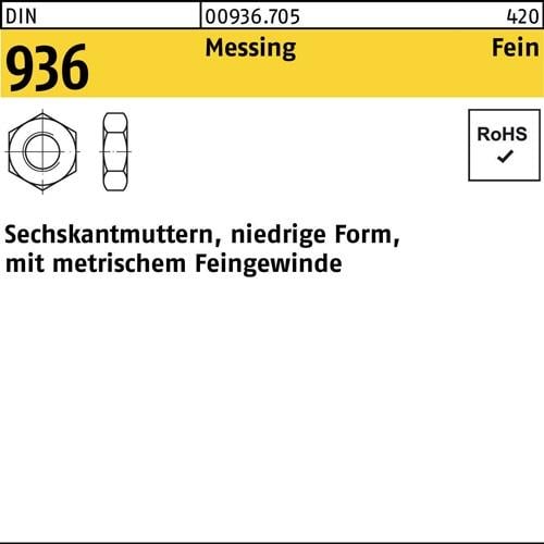 Sechskantmutter DIN 936 M10x 1 Messing 100 Stück
