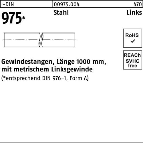 Gewindestange DIN 975 links M12 -LHx 1000mm Stahl 1 Stück