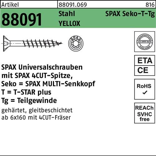 Schraube R 88091 SEKO/T-STAR TG 6x70/41-T30 Stahl galv.verz. gelb 200St. SPAX