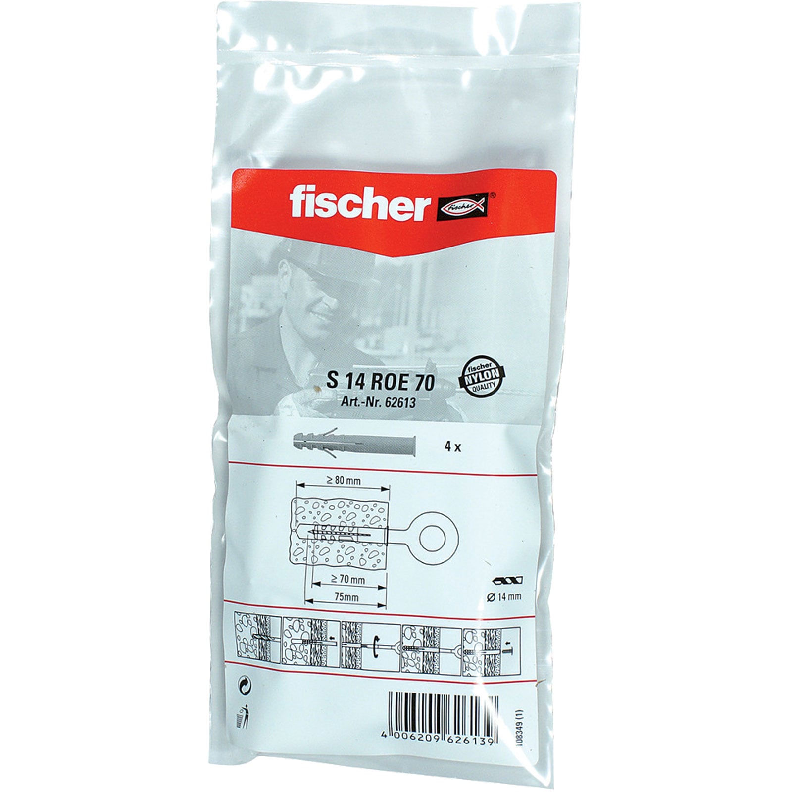Fischer 4x Dübel S 14 ROE 70 B Beutel - 062613