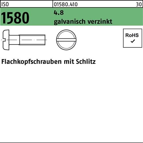 Flachkopfschraube ISO 1580 Schlitz M6x 30 4.8 galv.verz. 500 Stück