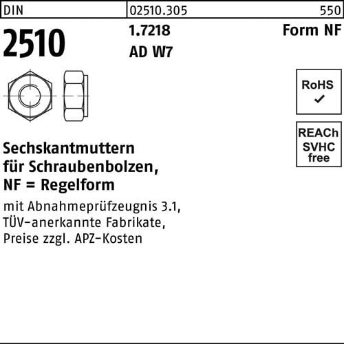 Sechskantmutter DIN 2510 f.Schraubenbolzen NF M45 1.7218 1 Stück