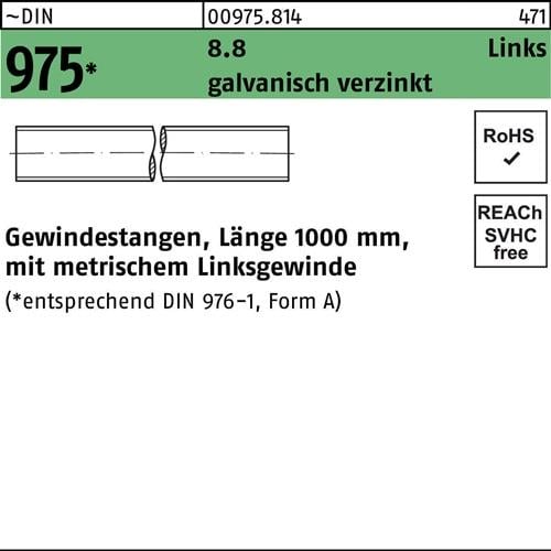 Gewindestange DIN 975 links M12 -LHx 1000mm 8.8 galv.verz. 1 Stück