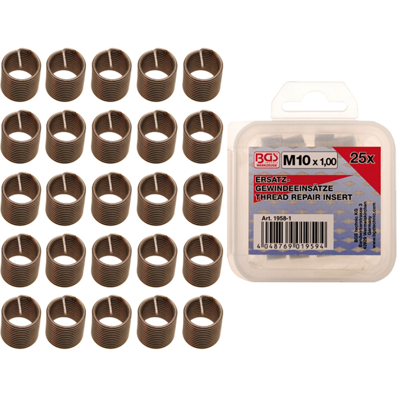 BGS Ersatz-Gewindeeinsätze M10 x 1,0 mm 25tlg. - 1958-1