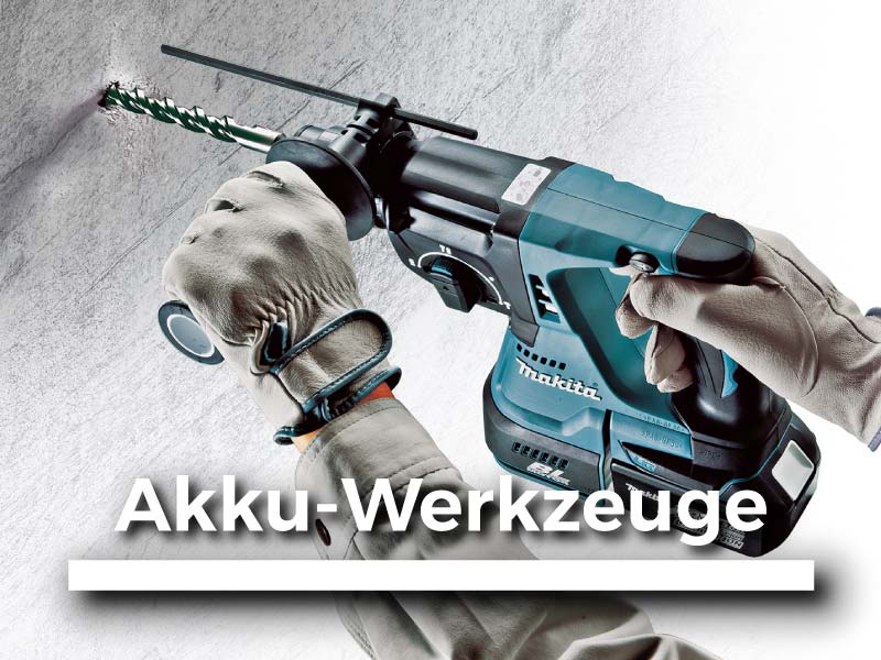 Makita Akku-Werkzeug im Einsatz beim Bohren in Betonwand