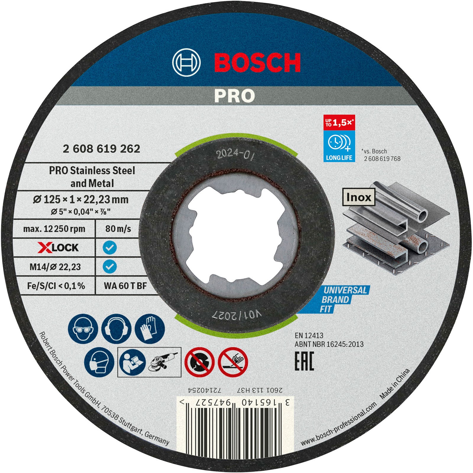 Bosch PRO Stainless Steel and Metal X-Lock Trennscheibe 125 x 1 x 22,23 mm - 2608619262