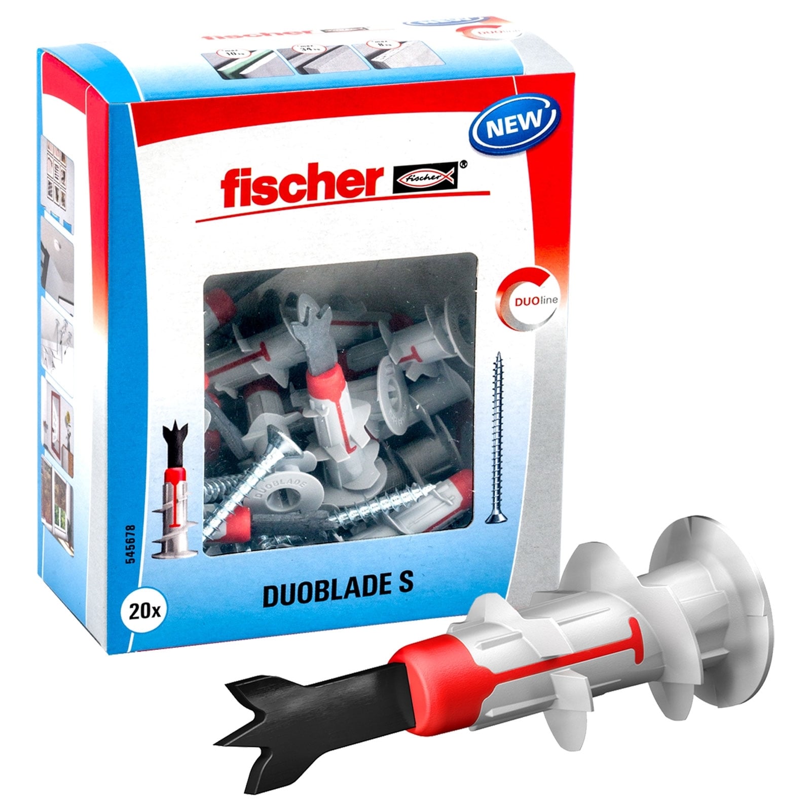 Fischer 20x Gipskartonplatten-Dübel DUOBLADE S inkl. 20x Spanplattenschraube 4,5 x 40 mm