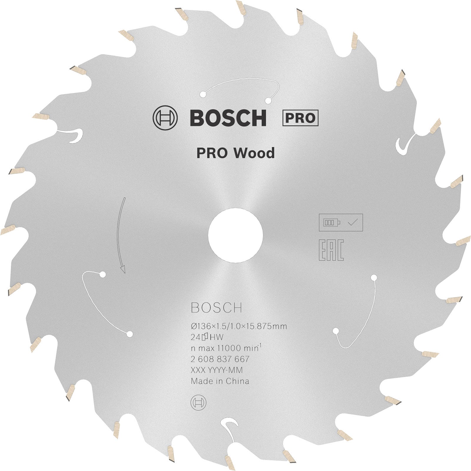 Bosch PRO Wood cordless Blatt für Kreissägen 136 x 1,5 x 15,875 mm - 2608837667