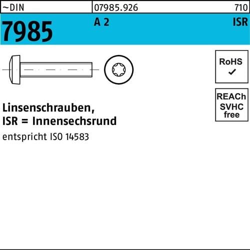 Linsenschraube DIN 7985 ISR M3x 16-T10 A 2 1000 Stück