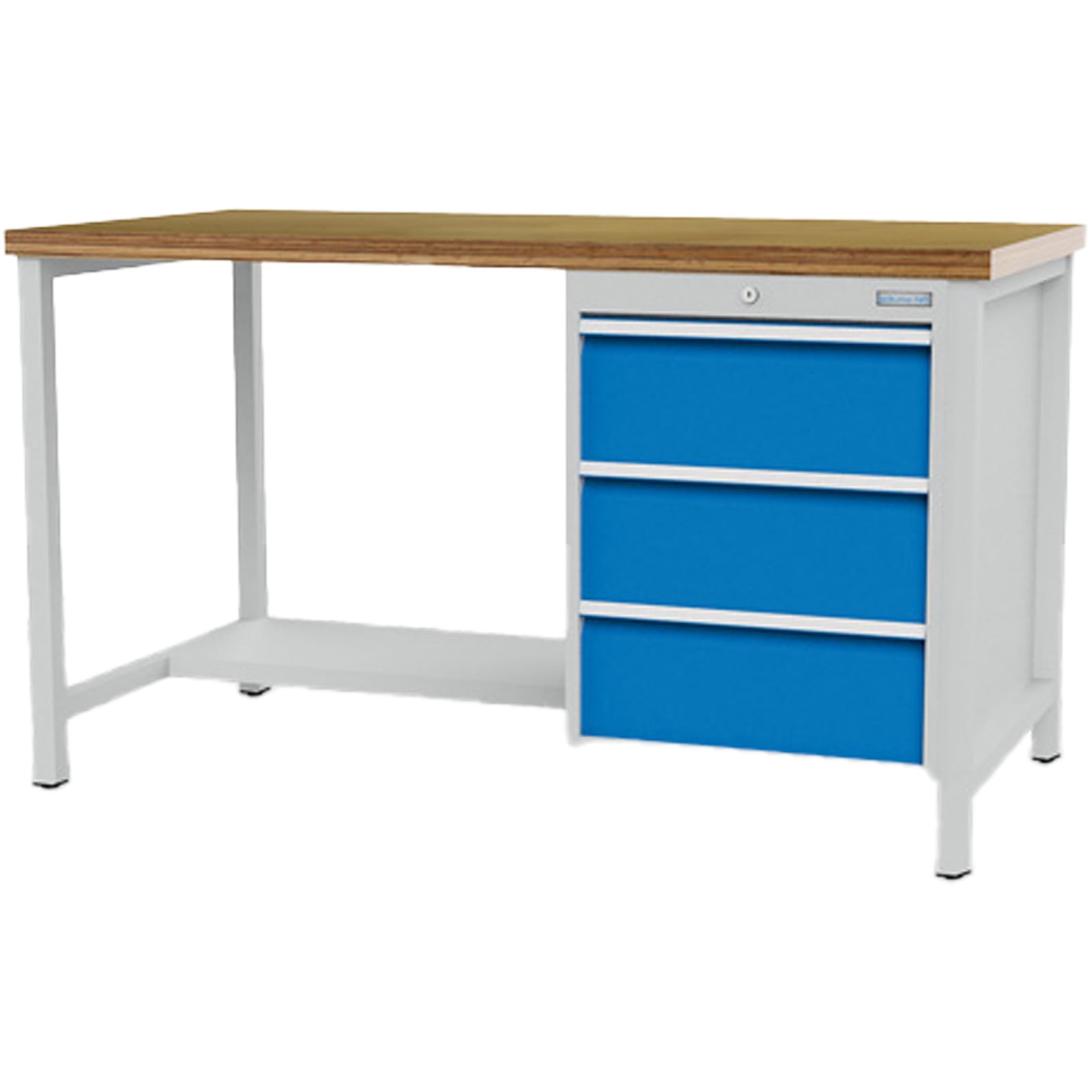 Bedrunka+Hirth Kastenwerkbank Breite 1.500 mm R 18-24 3x Schublade 1x Stahlfachboden halbe Tiefe BxTxH 1.500x750x859 mm - 03.14.14VA
