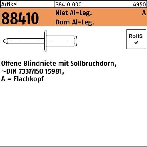 Blindniete R 88410 FLAKO 3,2x9,2 Niet Aluminium/Dorn Aluminium 500St.