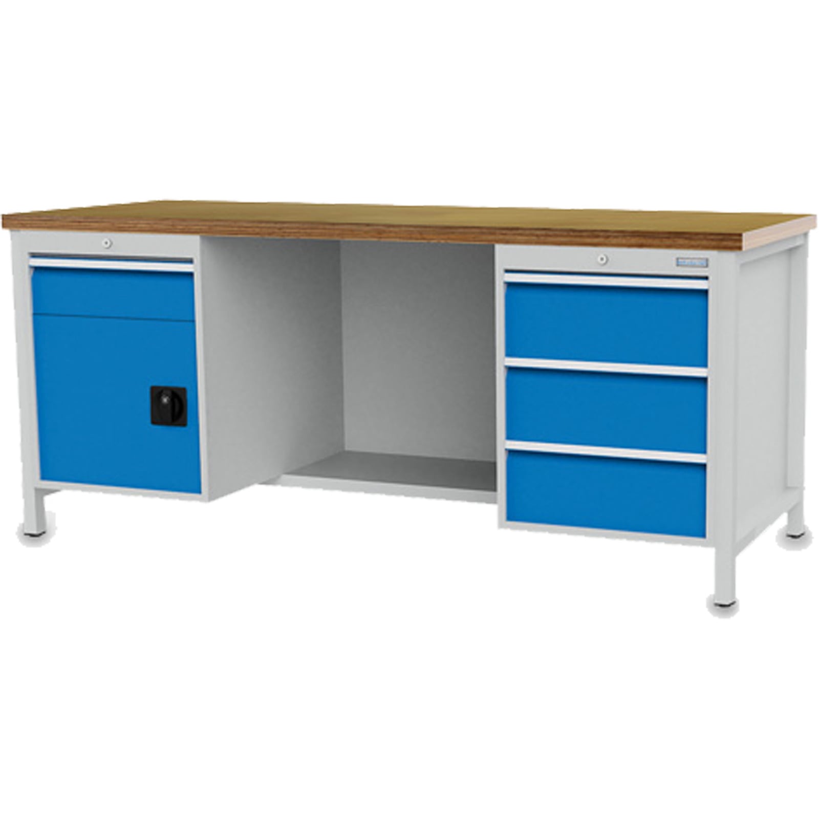 Bedrunka+Hirth Kastenwerkbank Breite 2.000 mm R 18-24 4x Schublade 1x Flügeltüre, 1x Stahlfachboden halbe Tiefe Rückwand BxTxH 2.000x750x859 mm - 03.19.24VA