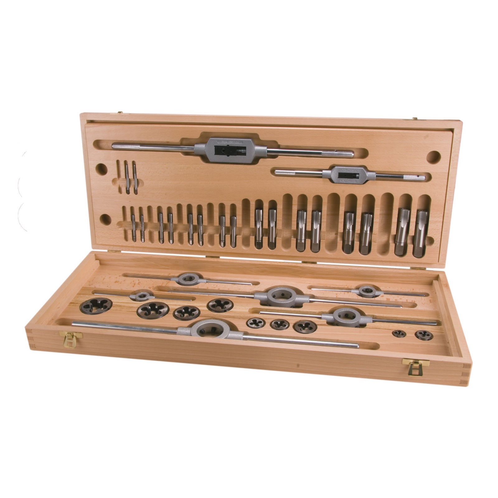 RUKO Gewindeschneidwerkzeug-Sätze HSS im praktischen Holzkoffer - 35 tlg. - 245073