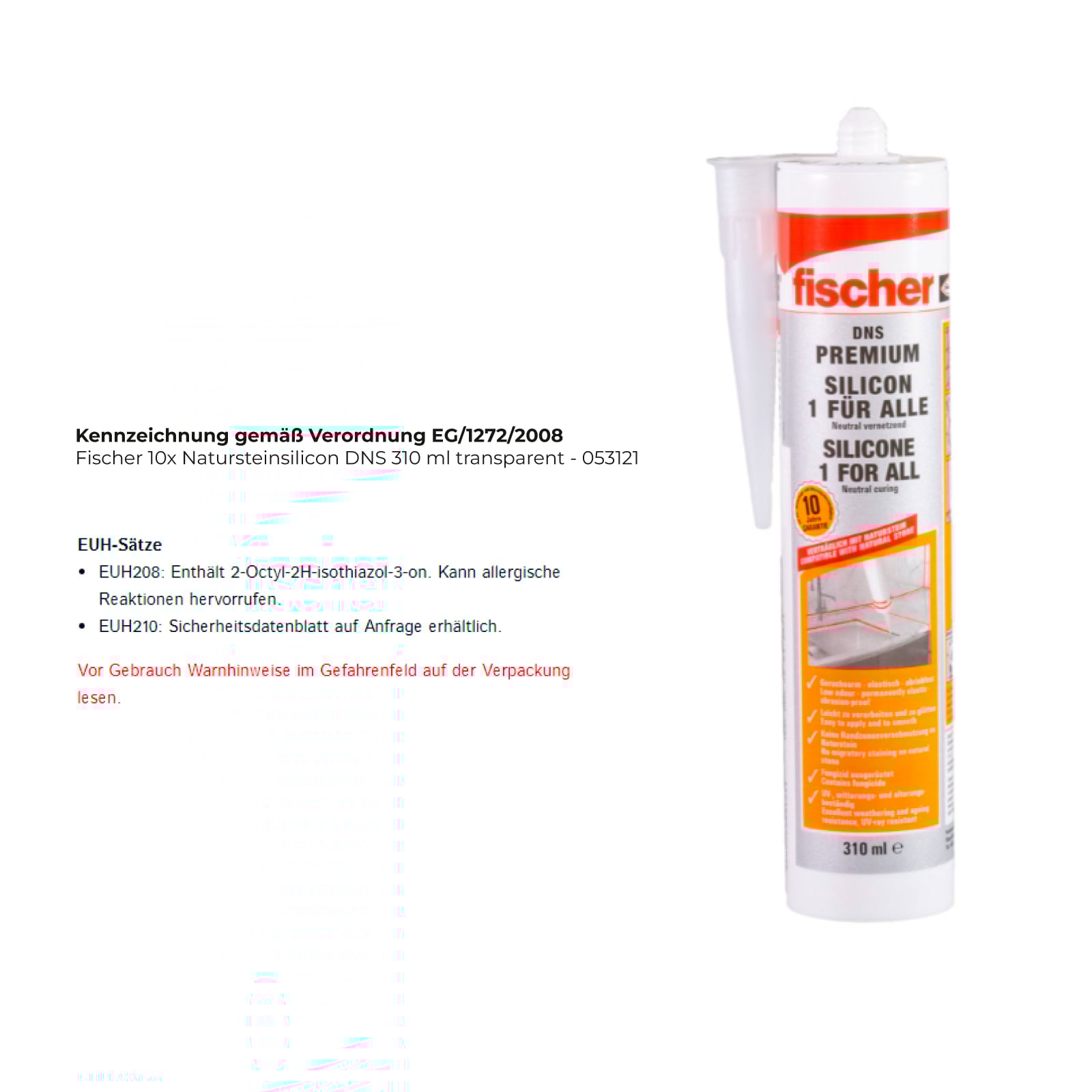 Fischer Natursteinsilicon DNS 310 ml transparent - 053121