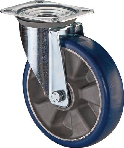 Lenkrolle D.250mm Trgf.350kg PU Platte L135xB110mm Farbe Rl.blau BS ROLLEN