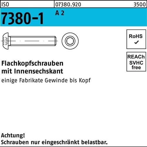 Flachkopfschraube ISO 7380-1 Innen-6kt M5x 6 A 2 500 Stück