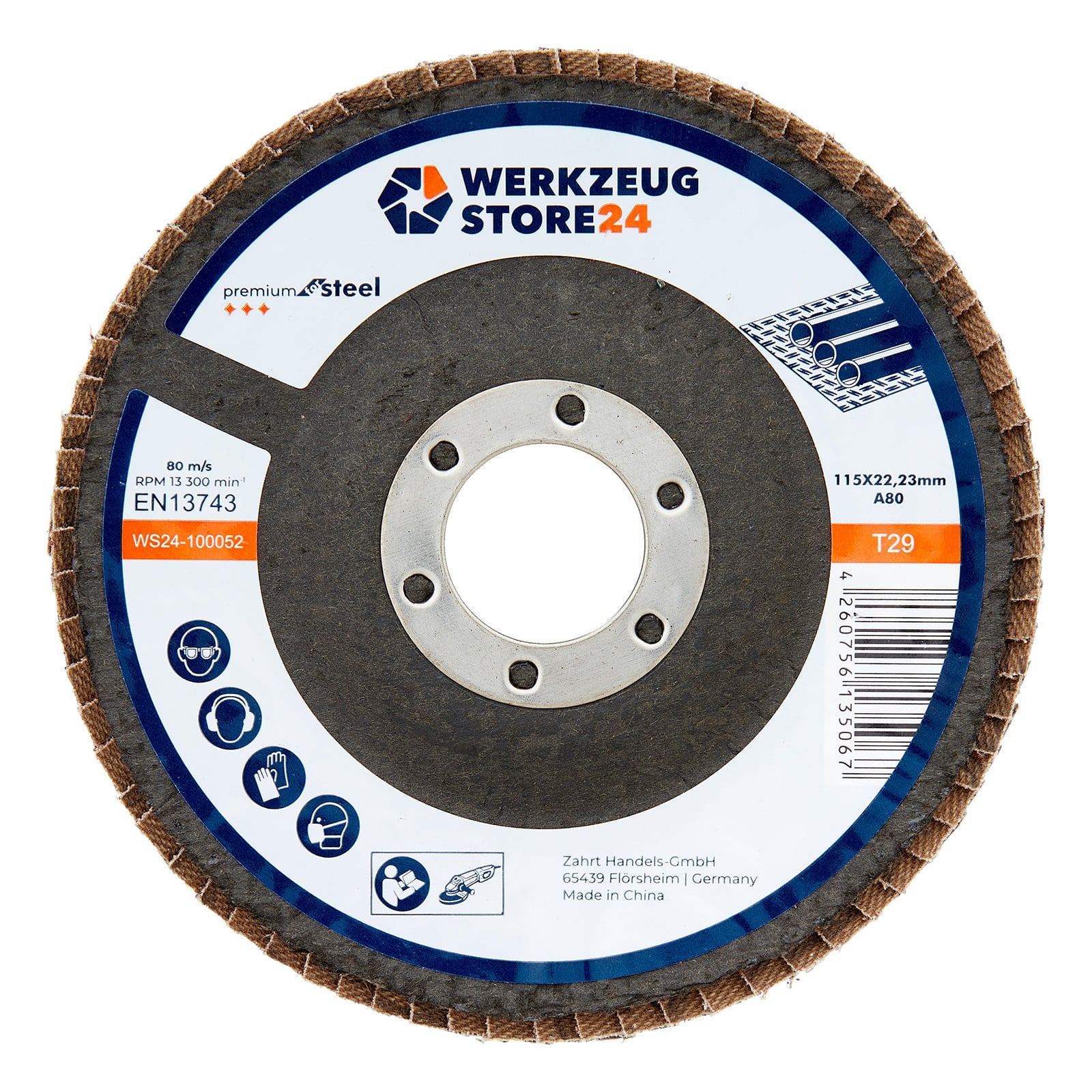 WS24 10x Lamellenschleifscheibe 115 mm gewölbt Aluminiumoxid K 80 - WS24-100052