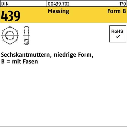 Sechskantmutter DIN 439/ISO 4035 FormB BM 3 Messing 100 Stück