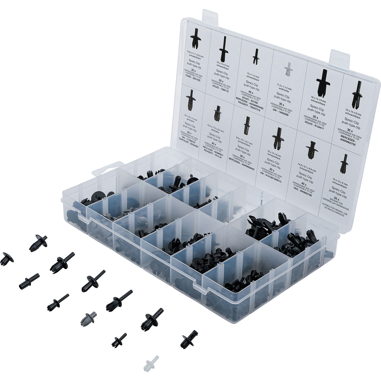 BGS KFZ-Befestigungsclip-Sortiment für VW / Audi / Volvo / Chrysler / Ford / Mercedes-Benz 350tlg. - 9045