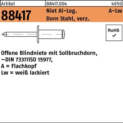 Blindniete R 88417 FLAKO 4x12 Niet Aluminium ws/Dorn Stahl verz. 500St.