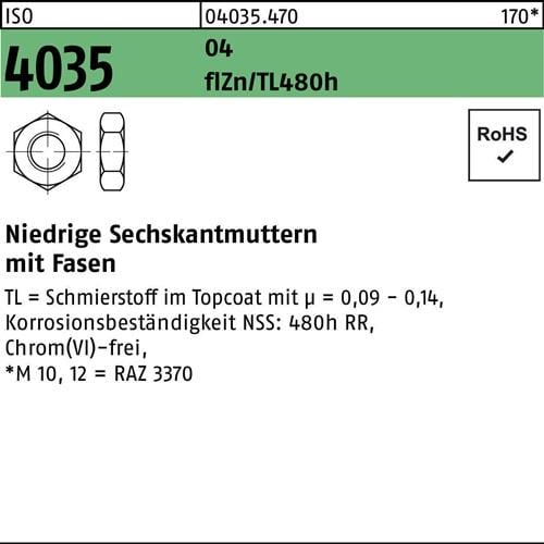 Sechskantmutter ISO 4035 niedrig Fasen M16 14 AU flZnnc 480h-L 100St.