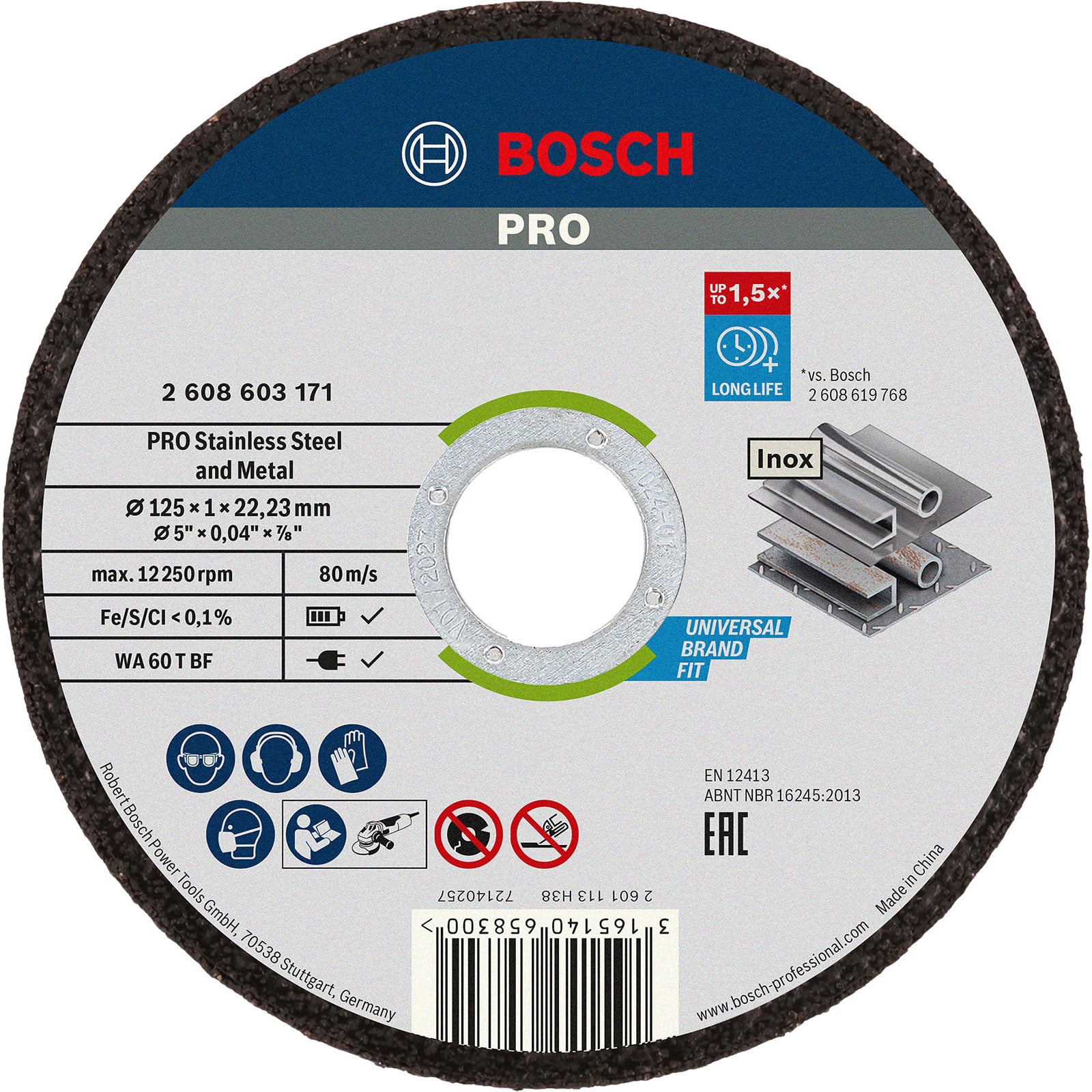 Bosch PRO Stainless Steel and Metal Trennscheibe 125 x 1 x 22,23 mm - 2608603171