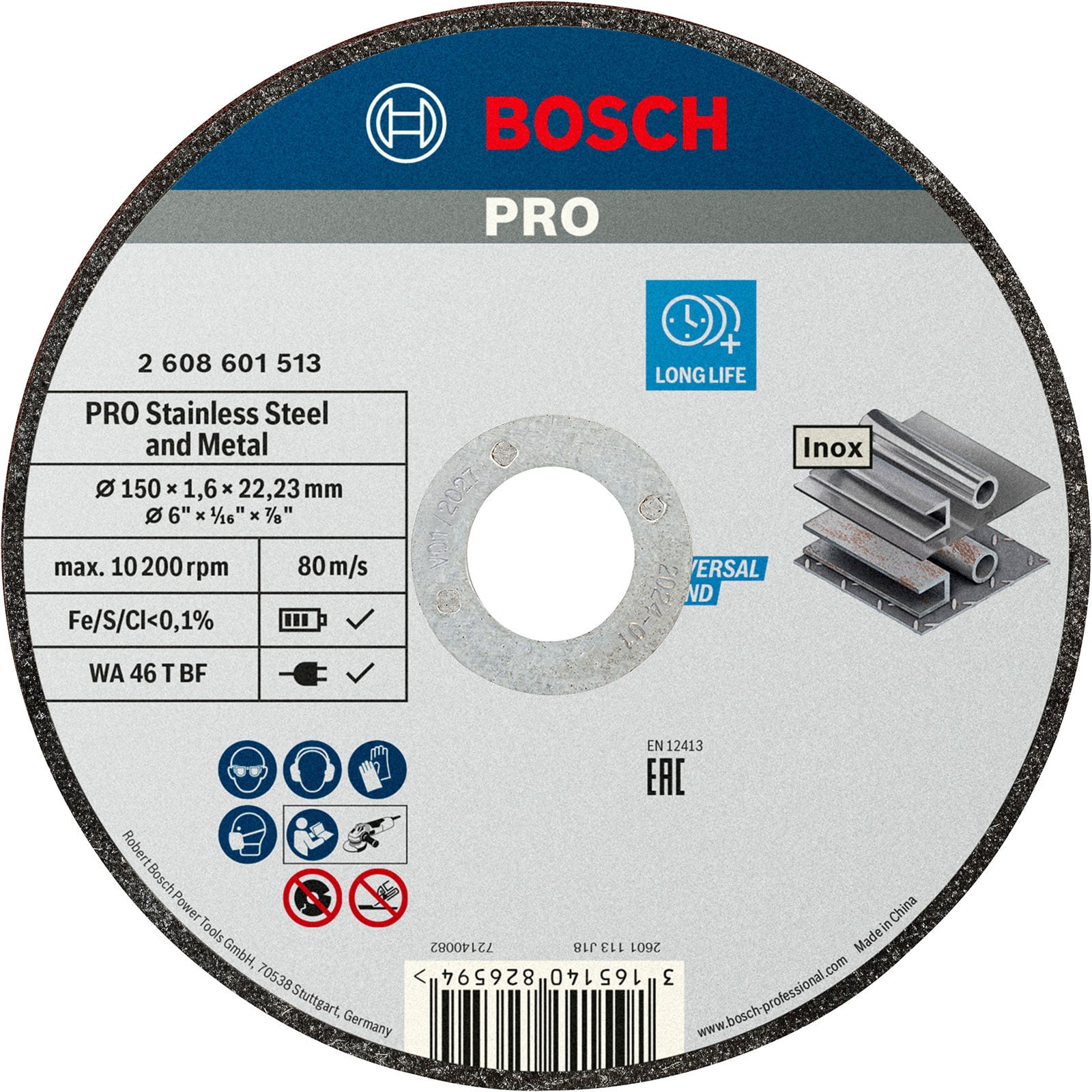 Bosch PRO Stainless Steel and Metal Trennscheibe 150 x 1,6 x 22,23 mm - 2608601513