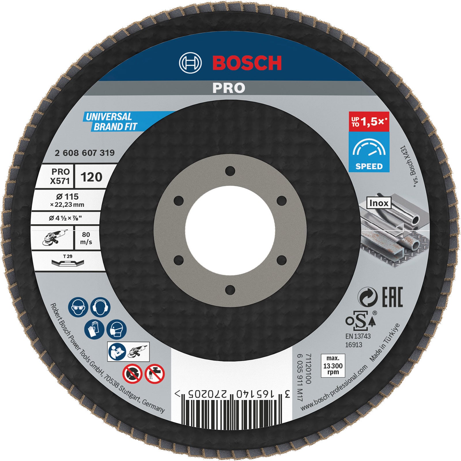 Bosch PRO X571 Fächerschleifscheibe 115 mm G120 - 2608607319