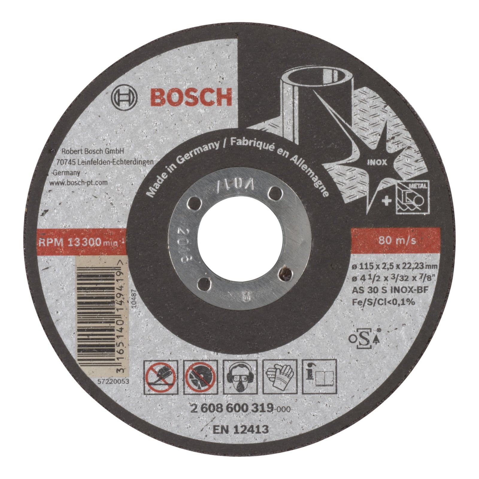 Bosch Trennscheibe gerade Expert for Inox AS 30 S INOX BF 115 mm 22,23 mm 2,5 mm - 2608600319