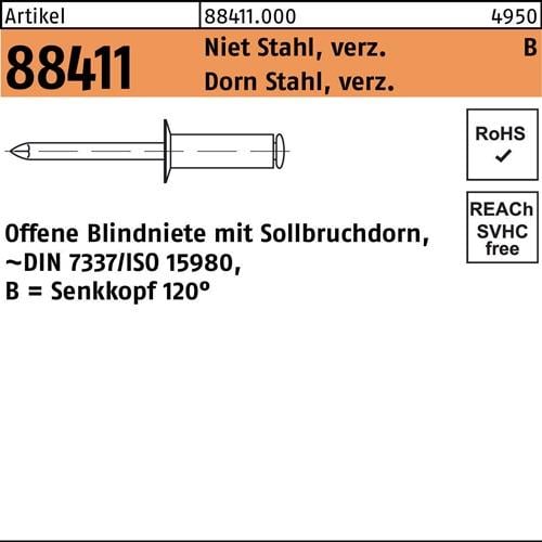 Blindniete R 88411 SEKO 5x12 Niet Stahl verz./Dorn Stahl verz. 500St.