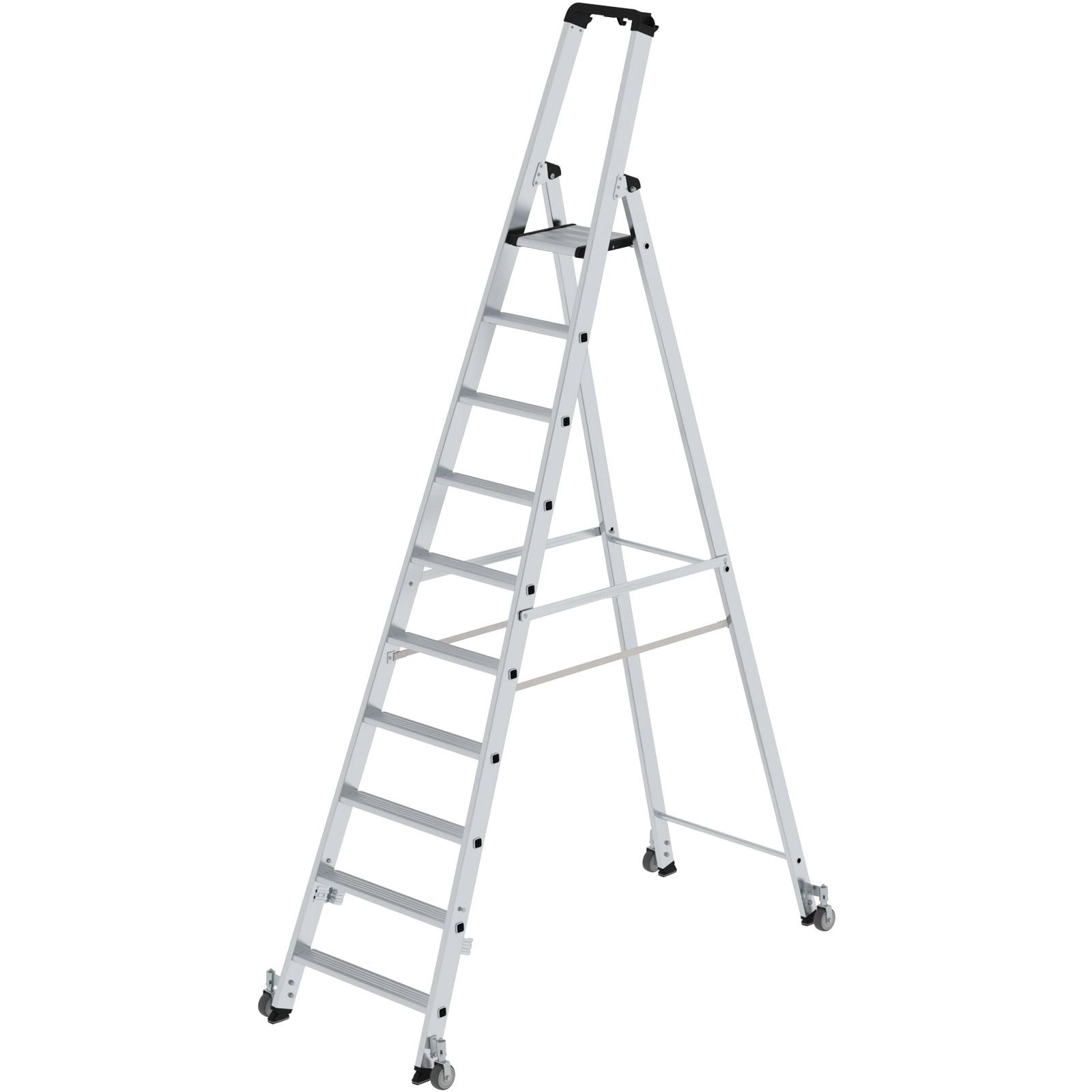 Günzburger Steigtechnik Stufen-Stehleiter einseitig begehbar mit Rollen 10 Stufen - 041110