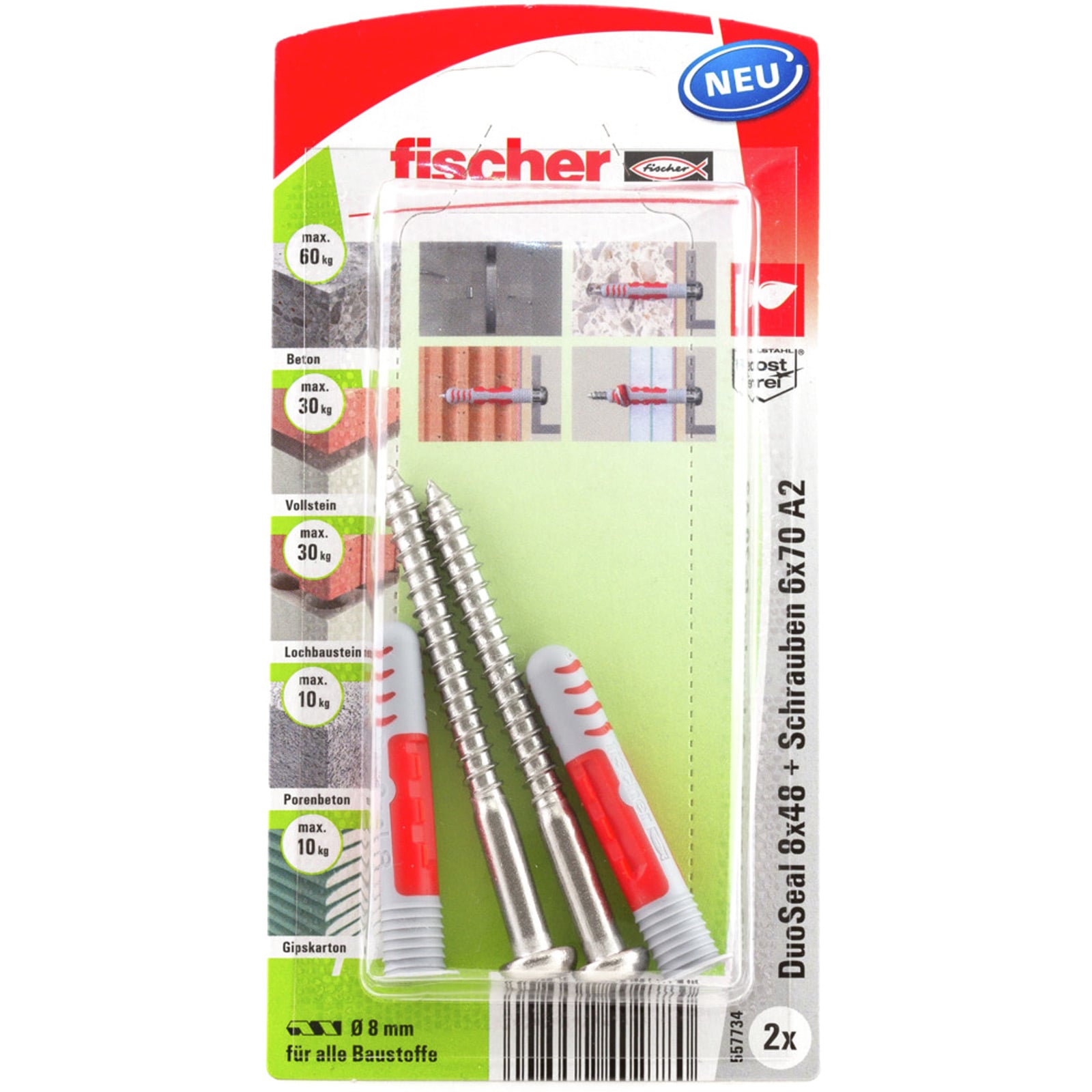 Fischer 2x DuoSeal 8x48 S A2 - 557734