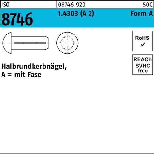 Halbrundkerbnagel ISO 8746 Fase 2,5x 5 1.4303 (A 2) 100 Stück