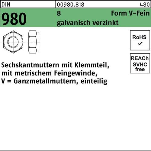 Sechskantmutter DIN 980 Klemmteil VM 8x 1 8 galv.verz. 100 Stück