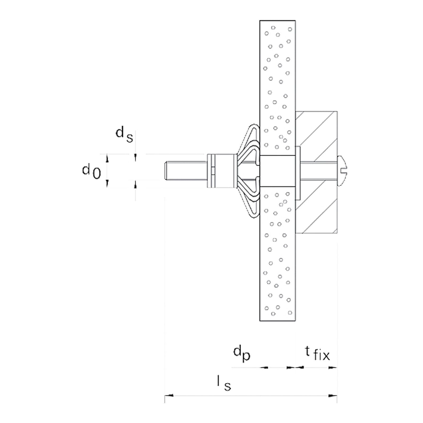 Fischer 50x Hohlraum-Metalldübel HM 5x52 S mit metrischer Schraube - 519774