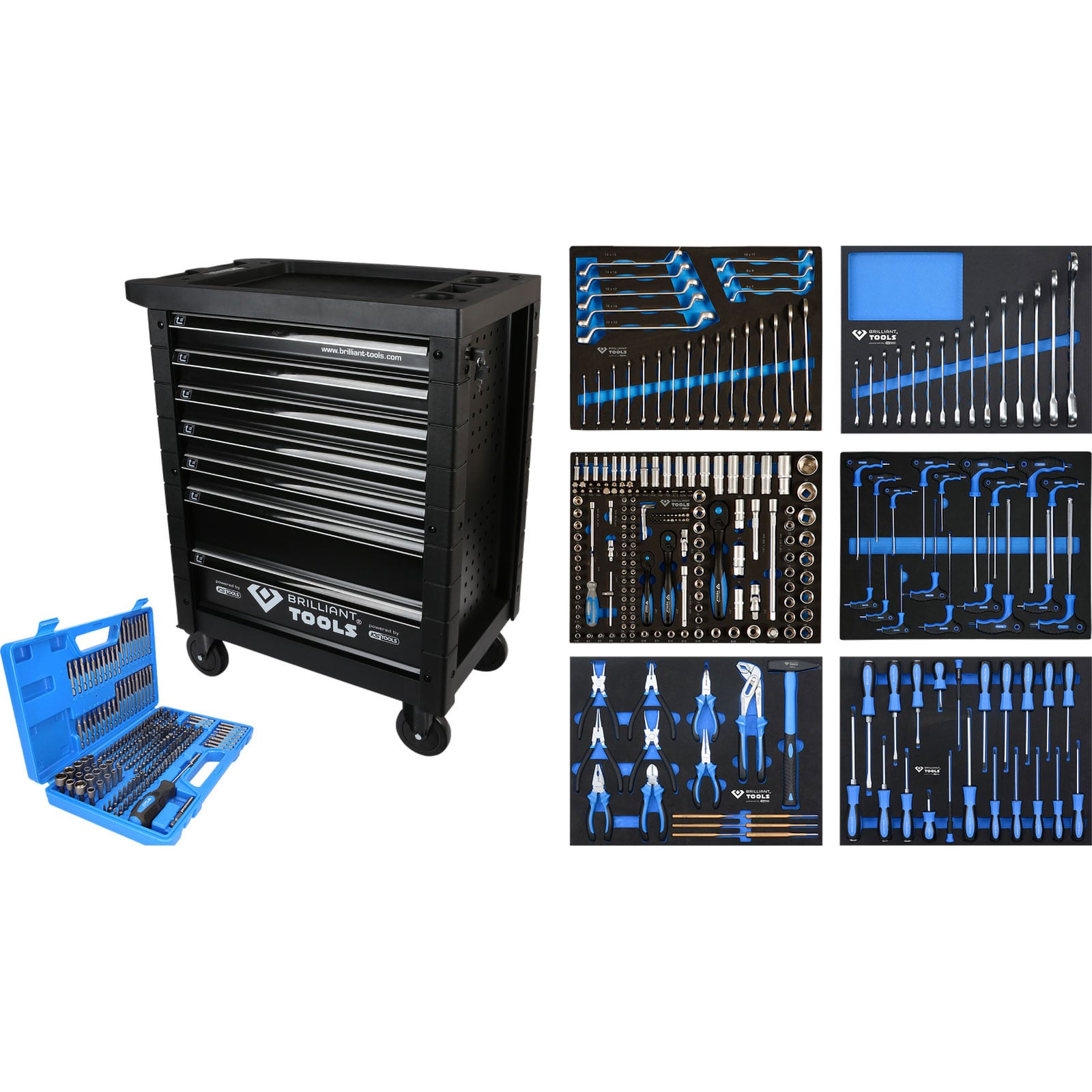 BRILLIANT TOOLS Werkstattwagen mit 7 Schubladen und 473 Werkzeugen - BT153473