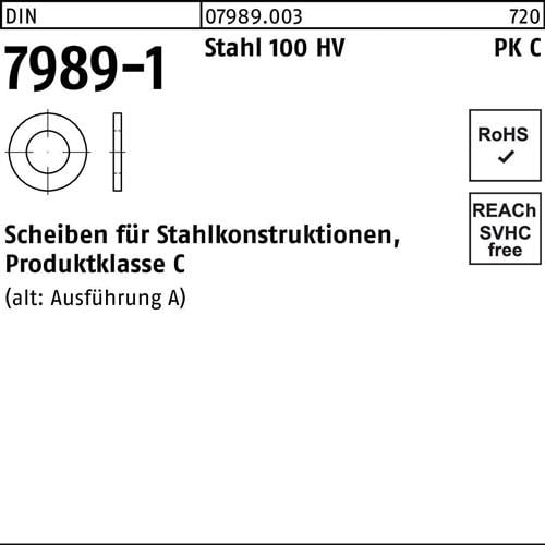 Unterlegscheibe DIN 7989-1 10/11x 20x8 Stahl 100HV 100 Stück