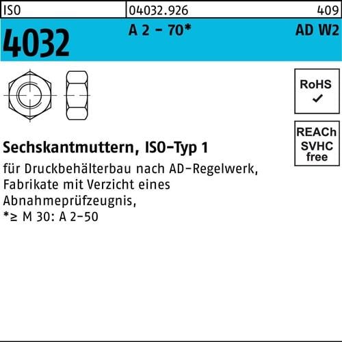 Sechskantmutter ISO 4032 M24 A 2 - 70 AD-W2 25 Stück