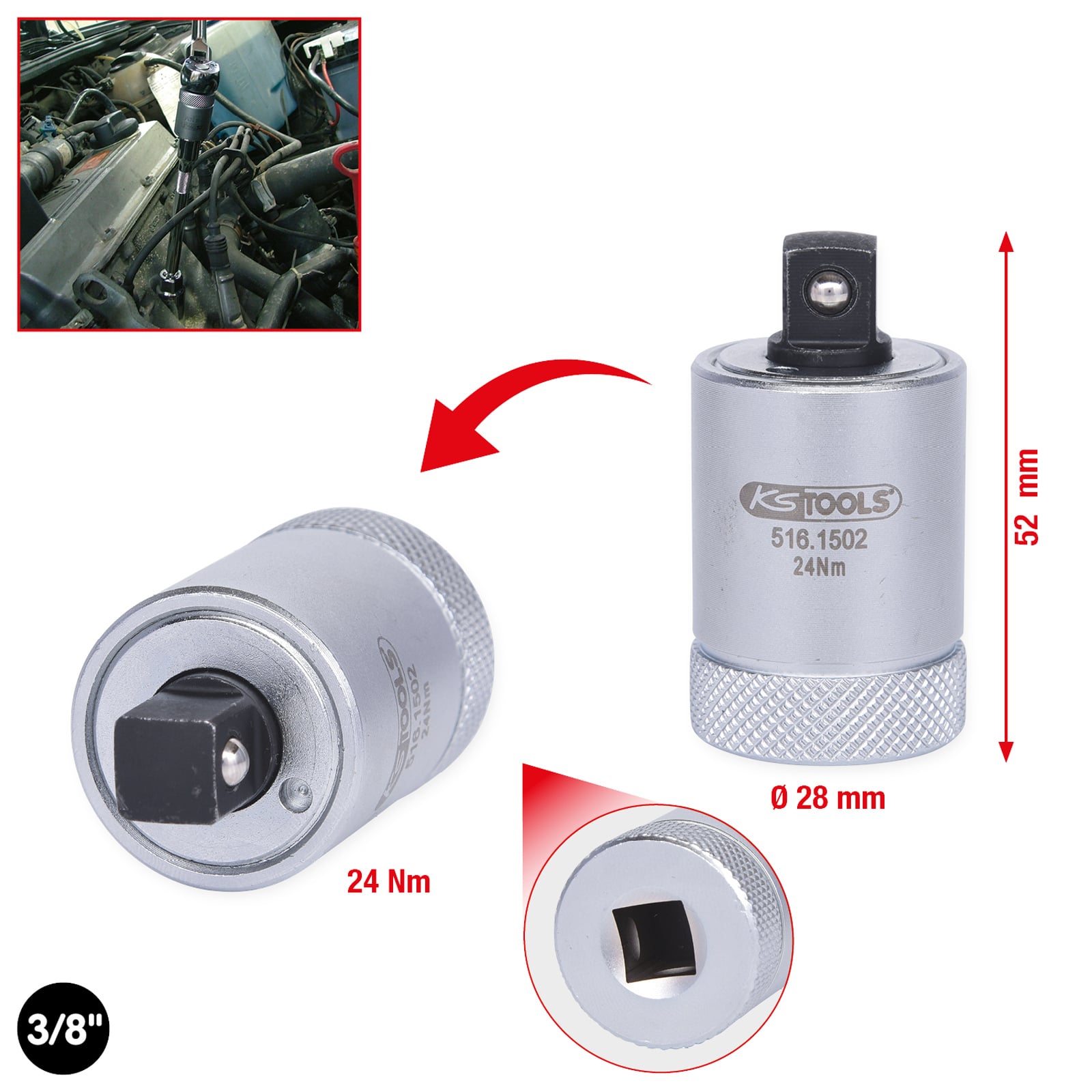 KS TOOLS 3/8" Drehmomentbegrenzer für Zündkerzen 24 Nm - 516.1502
