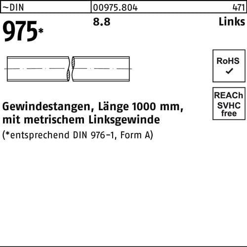 Gewindestange DIN 975 links M16 -LHx 1000mm 8.8 1 Stück
