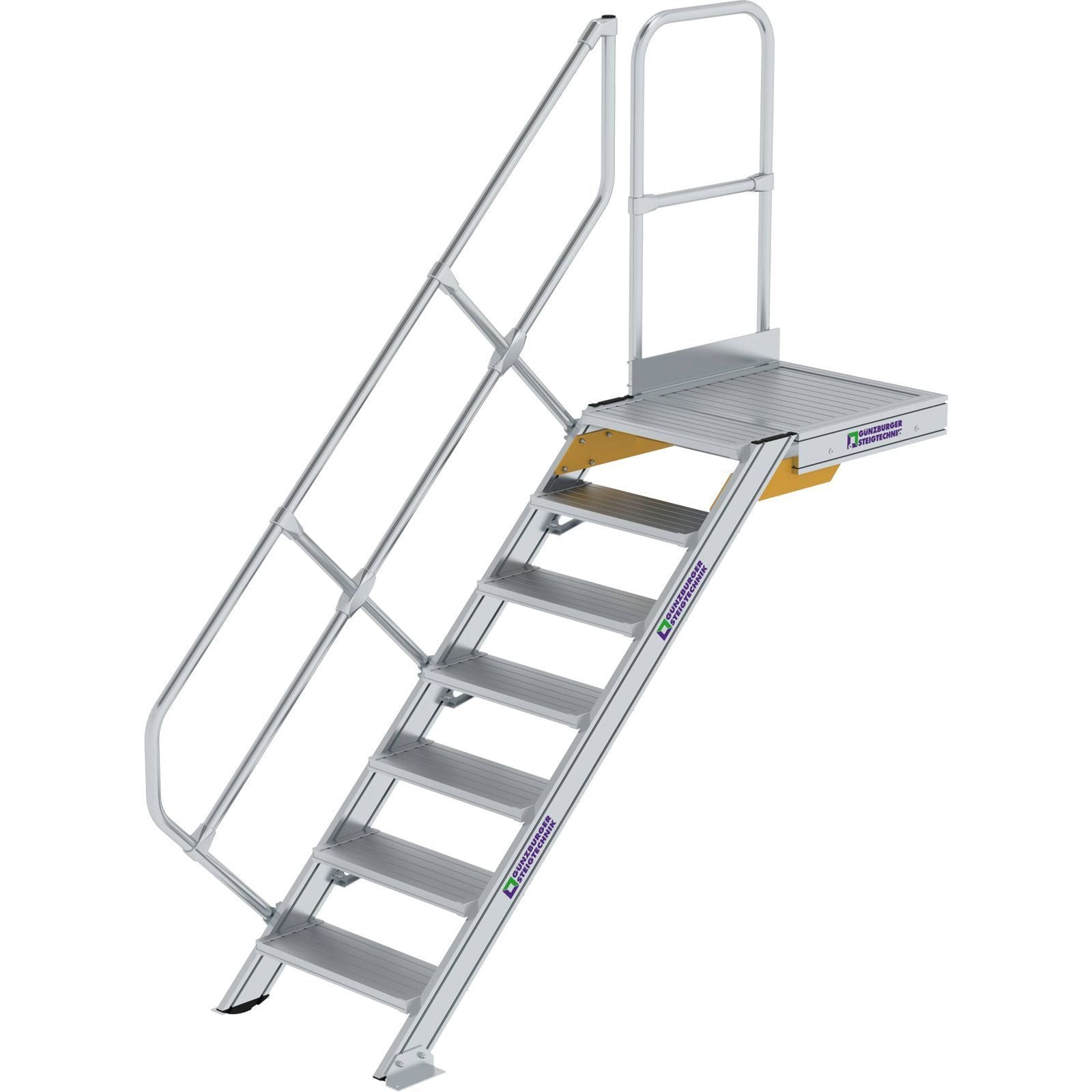 Günzburger Steigtechnik Treppe mit Plattform 45° Stufenbreite 600 mm 7 Stufen Aluminium geriffelt - 600427
