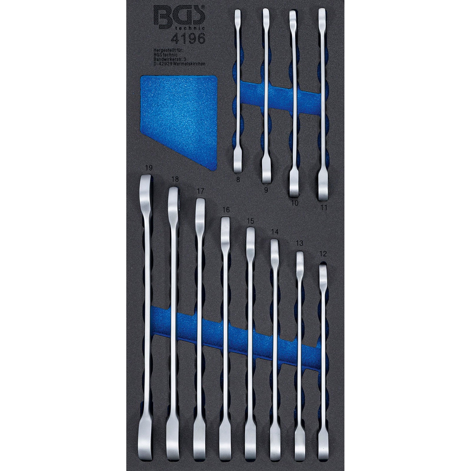 BGS Werkstattwageneinlage 1/3: Ratschenring-Maulschlüssel-Satz SW 8 - 19 mm| 12tlg. - 4196