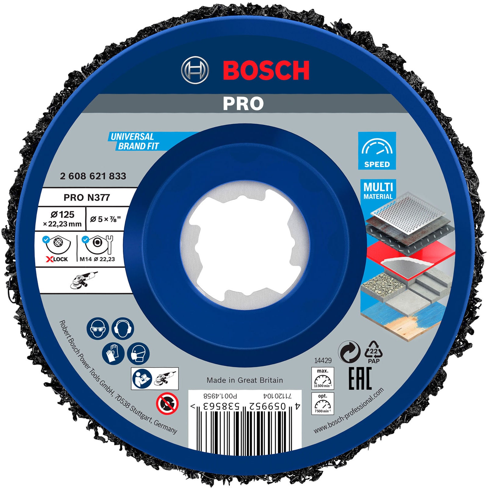 Bosch PRO N377 Multi Material Reinigungsscheibe 125 mm 22,23 mm - 2608621833