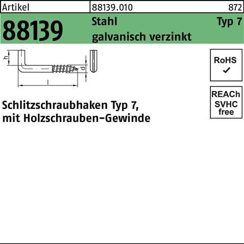 Schlitzschraubhaken R 88139 Typ 7 30x 5,2x 10 Stahl galv.verz. 100St.
