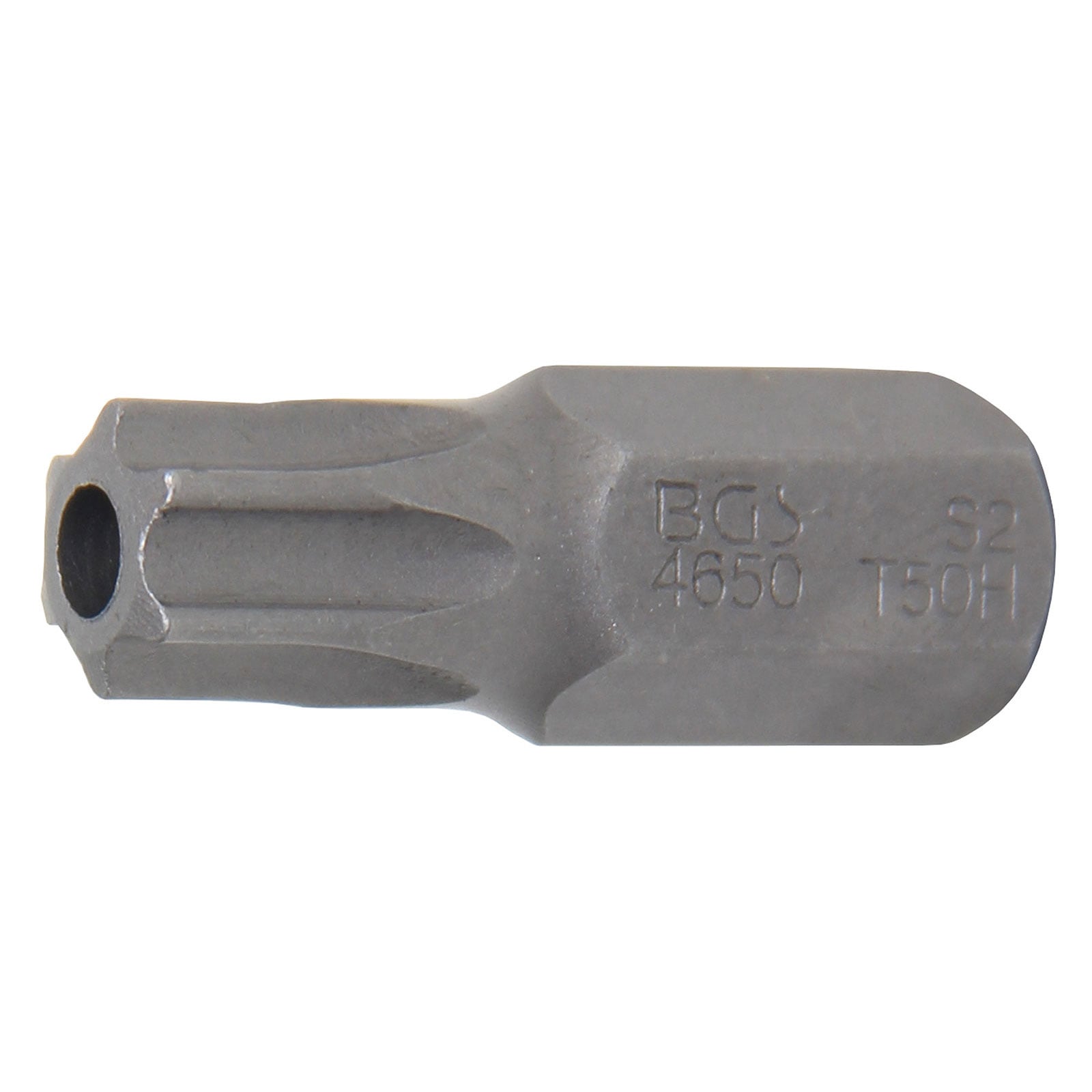 BGS Bit Länge 30 mm Antrieb Außensechskant 10 mm (3/8") T-Profil (für Torx) mit Bohrung T50 - 4650