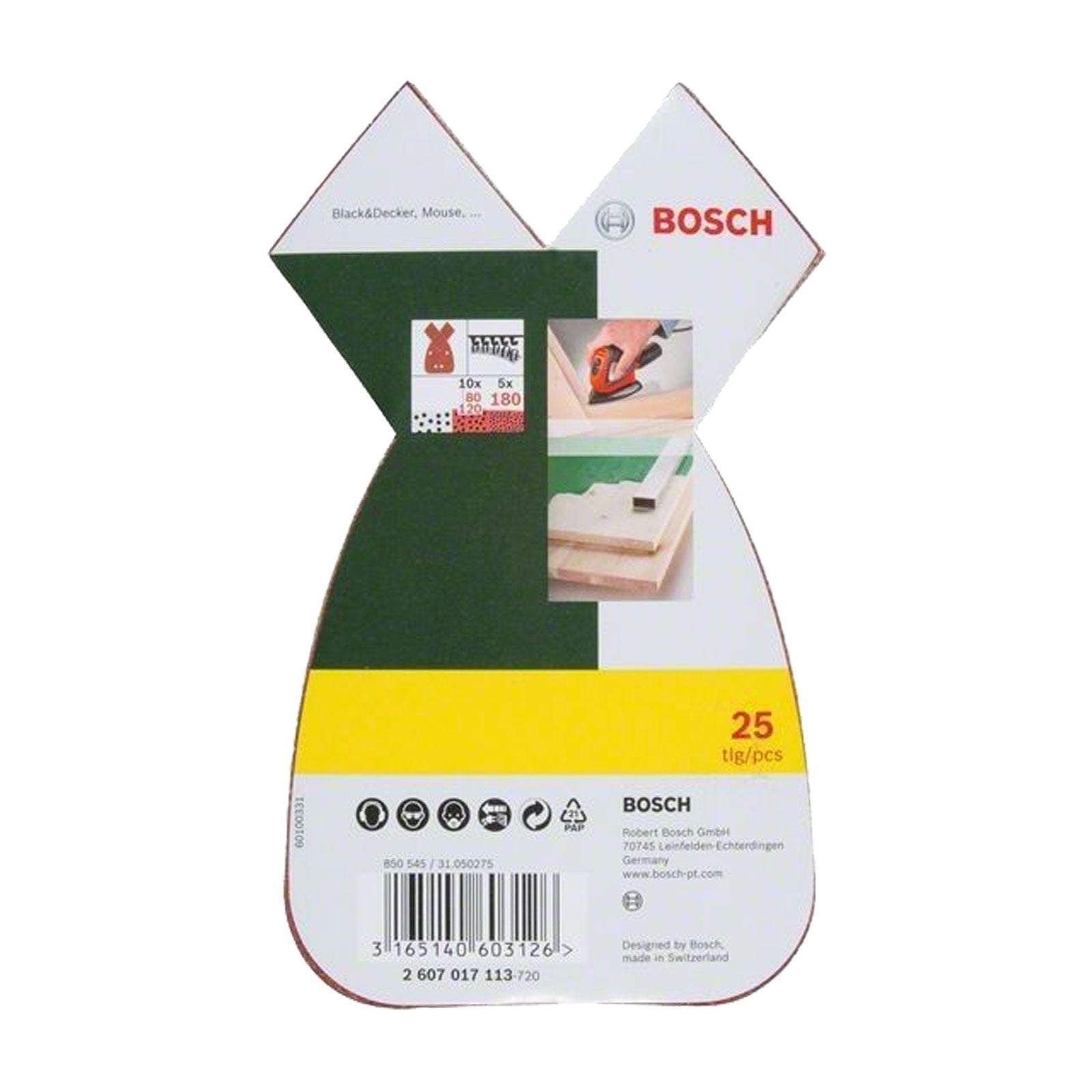 Bosch Schleifblatt-Set für B&D Mouse 25tlg. 10x80 10x120 5x180 - 2607017113