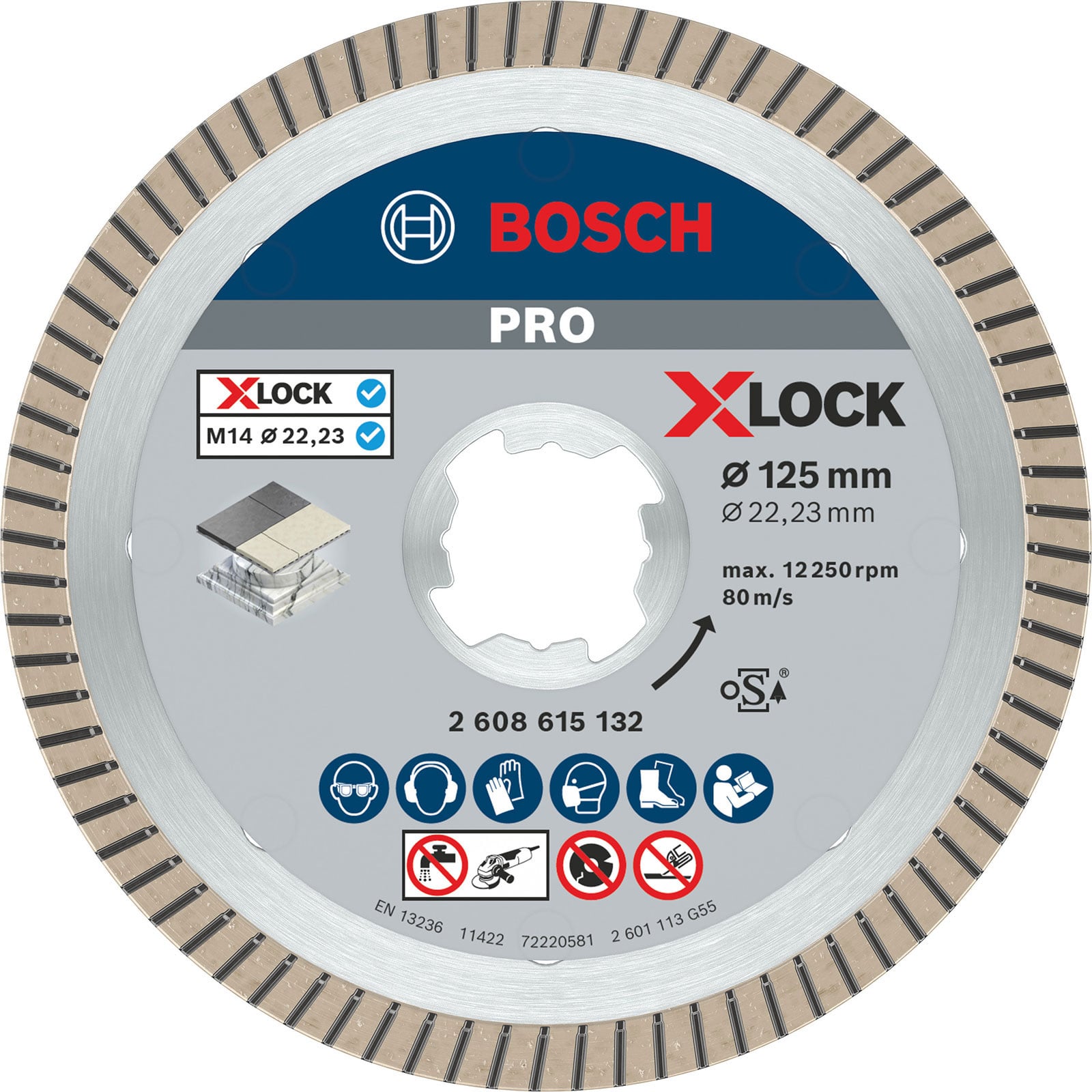 Bosch PRO Ceramic X-Lock Diamanttrennscheibe 125 x 22,23 mm 22,23 mm - 2608615132
