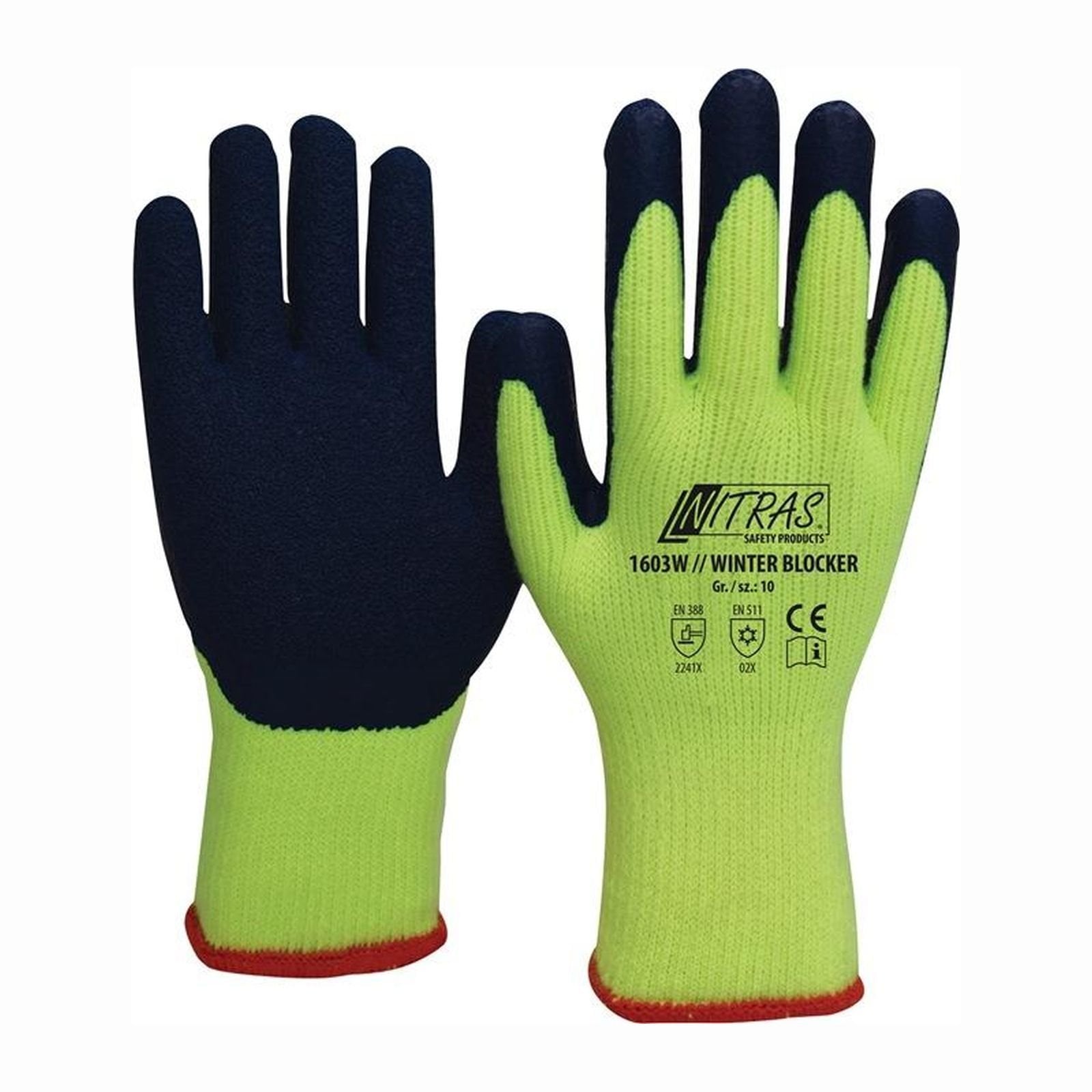 Nitras 12 Paar Kälteschutzhandschuhe Winter Blocker neongelb / blau